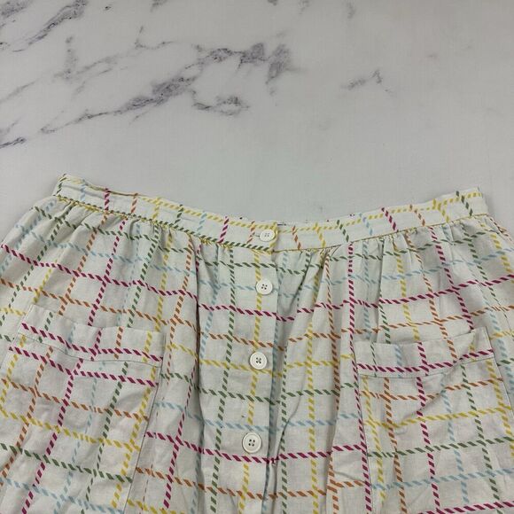 Modcloth A-Line Retro Skirt Size 18 White Rainbow Plaid Button Front Pockets - Picture 2 of 10
